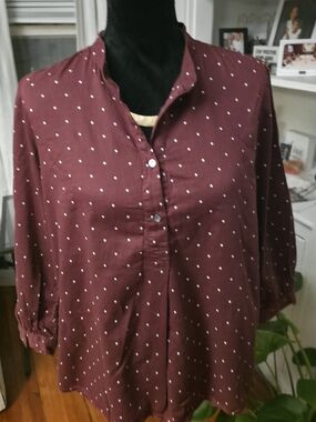 Madewell Maroon Dot Henley Blouse